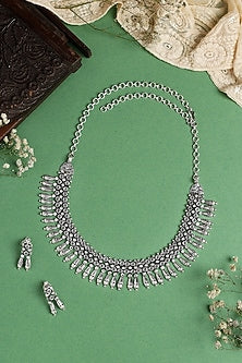 Two-Tone Finish Necklace Set In Sterling Silver