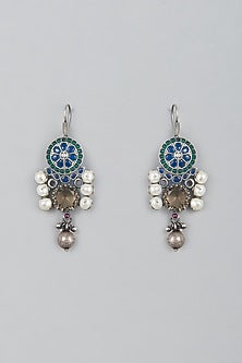 White Finish Topaz & Kemp Stone Dangler Earrings In Sterling Silver