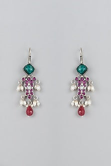 White Finish Kemp Stone Temple Earrings In Sterling Silver