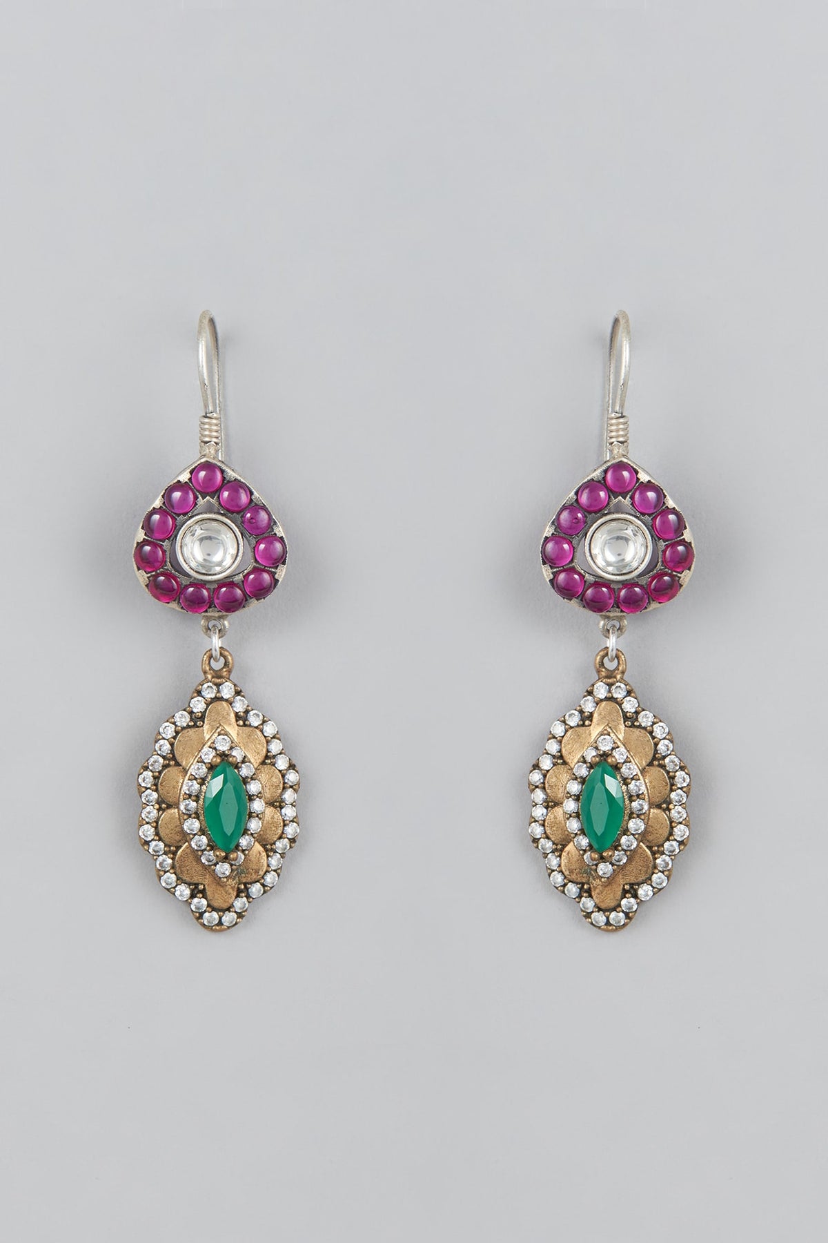 Gold Finish Kemp Stone Dangler Earrings In Sterling Silver