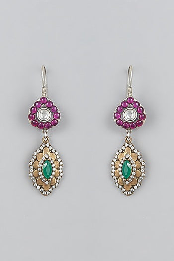 Gold Finish Kemp Stone Dangler Earrings In Sterling Silver