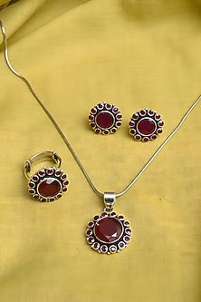 White Finish Ruby Tribal Pendant Set In Sterling Silver