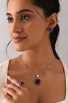 White Finish Ruby Tribal Pendant Set In Sterling Silver