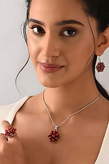 White Finish Coral Stone Tribal Pendant Set In Sterling Silver