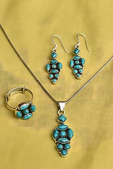 White Finish Turquoise Stone Tribal Pendant Set In Sterling Silver