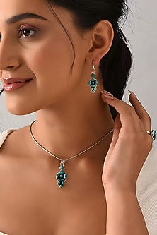 White Finish Turquoise Stone Tribal Pendant Set In Sterling Silver