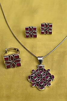 White Finish Ruby Tribal Pendant Set In Sterling Silver