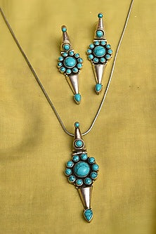 White Finsih Turquoise Stone Tribal Pendant Set In Sterling Silver