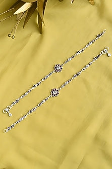 White Finish Multi-Colored Stone Tribal Anklets (Set Of 2) In Sterling Silver