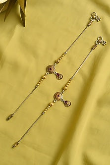 Two Tone Finish Multi-Colored Stone Tribal Anklets (Set Of 2) In Sterling Silver