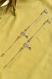 Two Tone Finish Multi-Colored Stone Tribal Anklets (Set Of 2) In Sterling Silver