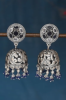 Silver Finish Blue Onyx Jhumka Earrings In Sterling Silver