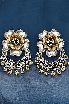 Two Tone Finish Tribal Dangler Earrings In Sterling Silver