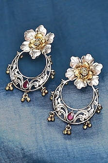 Two Tone Finish Tribal Dangler Earrings In Sterling Silver