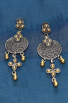 Two Tone Finish Tribal Dangler Earrings In Sterling Silver