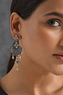 Two Tone Finish Tribal Dangler Earrings In Sterling Silver