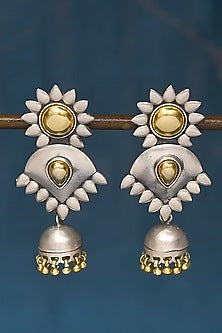 Two Tone Finish Tribal Dangler Earrings In Sterling Silver