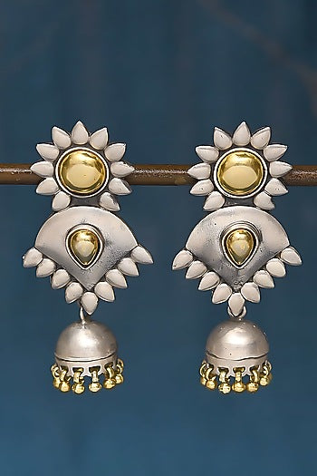 Two Tone Finish Tribal Dangler Earrings In Sterling Silver
