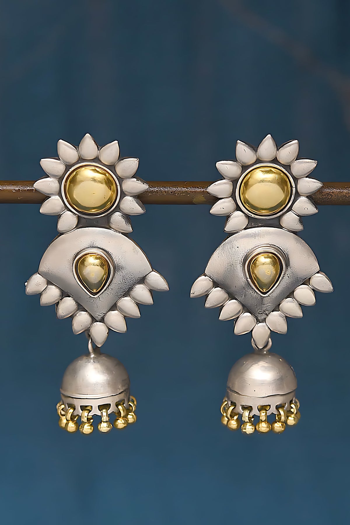 Two Tone Finish Tribal Dangler Earrings In Sterling Silver