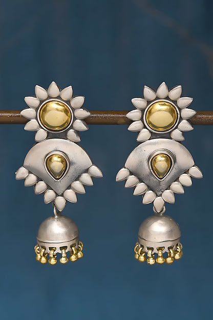 Two Tone Finish Tribal Dangler Earrings In Sterling Silver