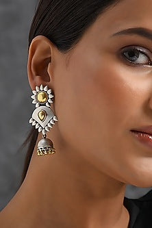 Two Tone Finish Tribal Dangler Earrings In Sterling Silver