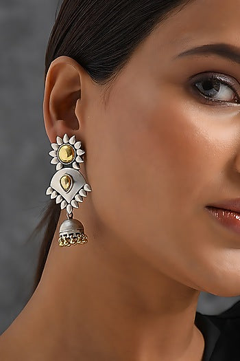 Two Tone Finish Tribal Dangler Earrings In Sterling Silver