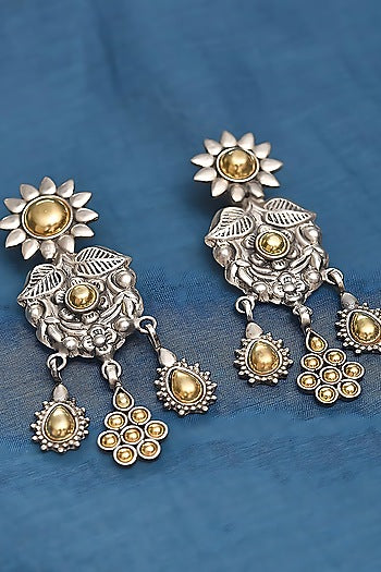 Two Tone Finish Tribal Dangler Earrings In Sterling Silver