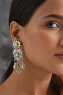 Two Tone Finish Tribal Dangler Earrings In Sterling Silver
