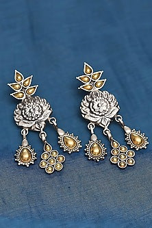 Two Tone Finish Tribal Dangler Earrings In Sterling Silver