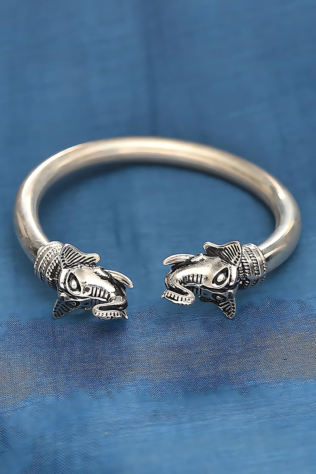Two Tone Finish Tribal Bangle In Sterling Silver