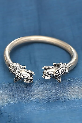 Two Tone Finish Tribal Bangle In Sterling Silver