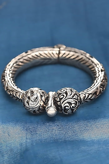 Silver Finish Tribal Bangle In Sterling Silver