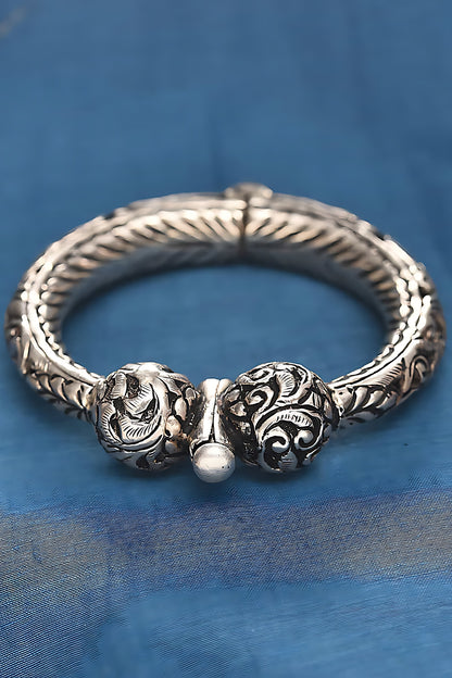 Silver Finish Tribal Bangle In Sterling Silver