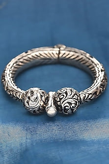 Silver Finish Tribal Bangle In Sterling Silver