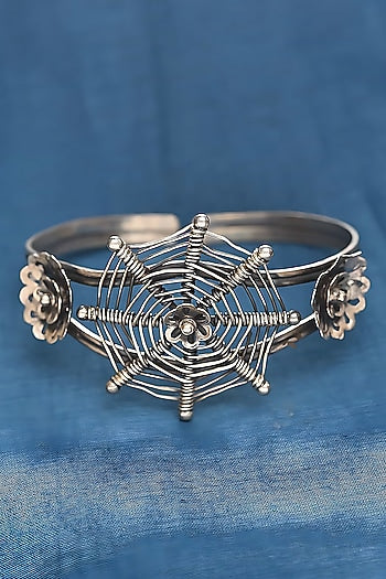 Silver Finish Tribal Bangle In Sterling Silver