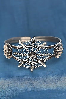 Silver Finish Tribal Bangle In Sterling Silver
