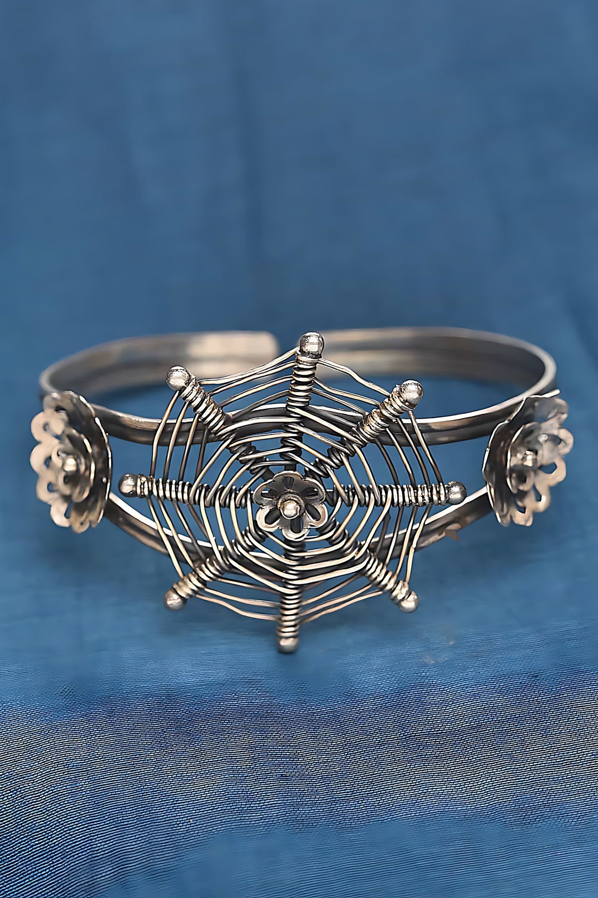 Silver Finish Tribal Bangle In Sterling Silver