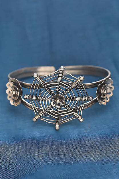 Silver Finish Tribal Bangle In Sterling Silver
