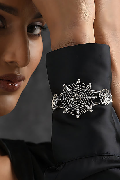 Silver Finish Tribal Bangle In Sterling Silver