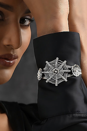 Silver Finish Tribal Bangle In Sterling Silver