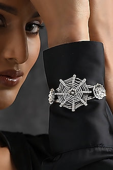 Silver Finish Tribal Bangle In Sterling Silver