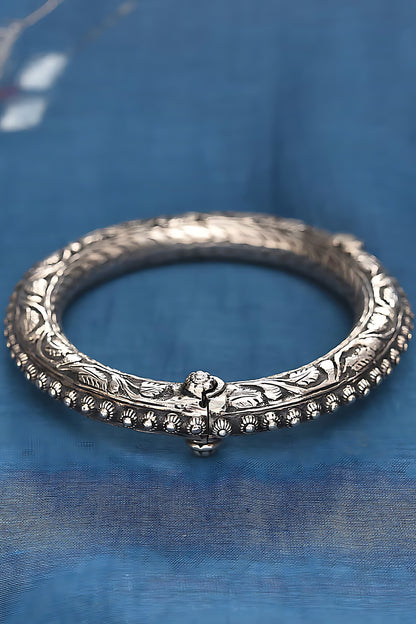 Silver Finish Tribal Bangle In Sterling Silver