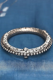 Silver Finish Tribal Bangle In Sterling Silver