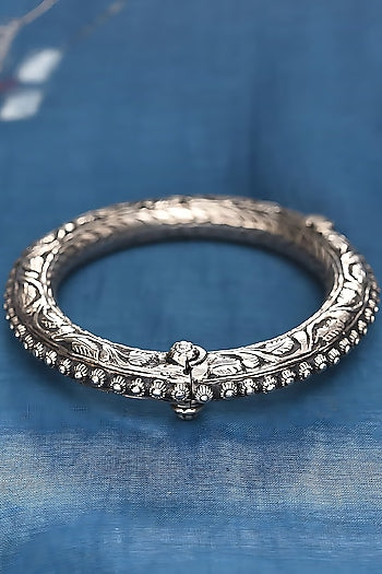 Silver Finish Tribal Bangle In Sterling Silver