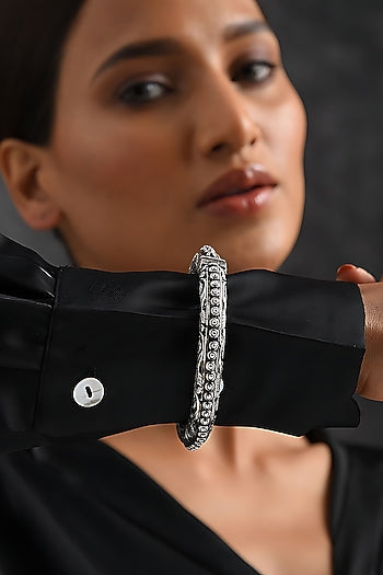 Silver Finish Tribal Bangle In Sterling Silver