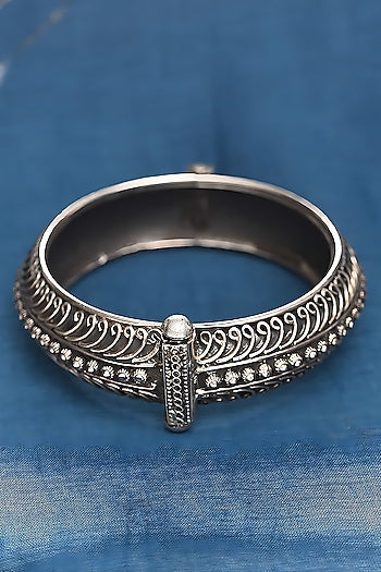 Silver Finish Tribal Bangle In Sterling Silver