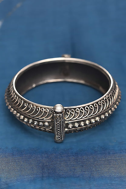 Silver Finish Tribal Bangle In Sterling Silver