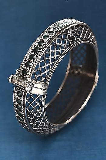 Silver Finish Tribal Bangle In Sterling Silver