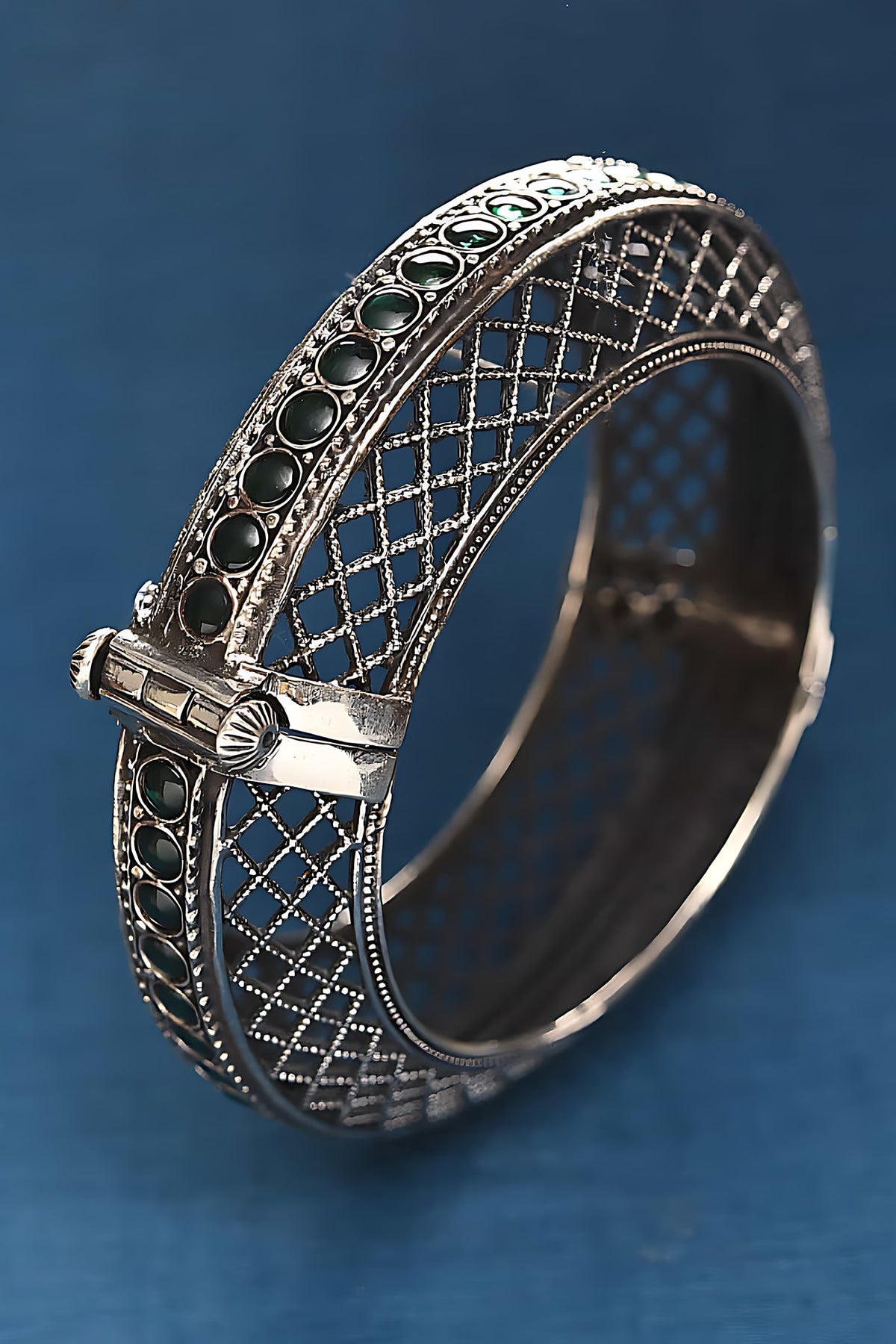 Silver Finish Tribal Bangle In Sterling Silver