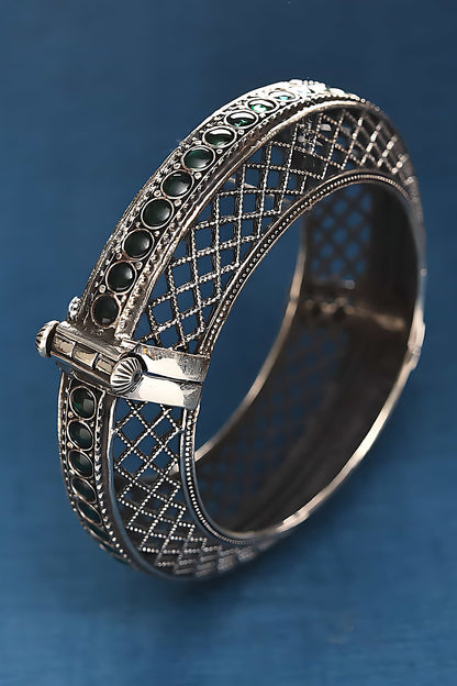 Silver Finish Tribal Bangle In Sterling Silver